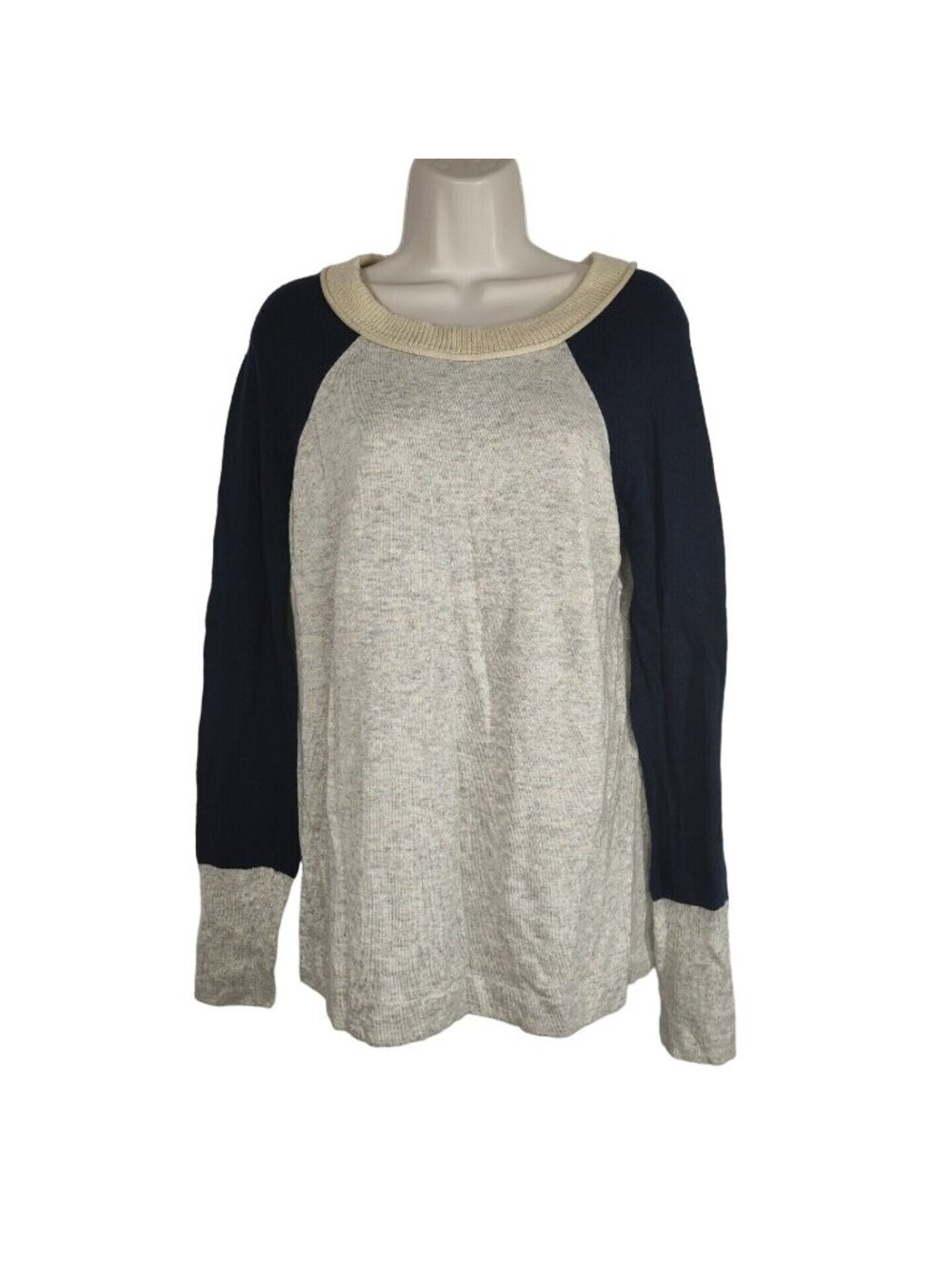 41 Hawthorn Heather Grey Blue Pullover Sweater Knit Top Women Size L Long Sleeve